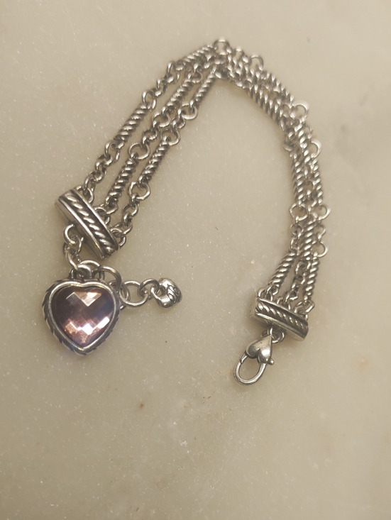 Brighton Jewelry - Brighton Crystal Heart Charm Newport Bracelet Light Rose Pink And Silver
